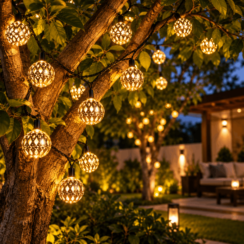 Moroccan Metal Ball Solar String Lights