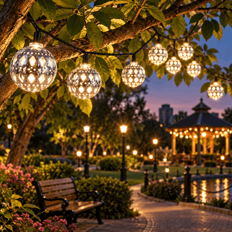 Moroccan Metal Ball Solar String Lights